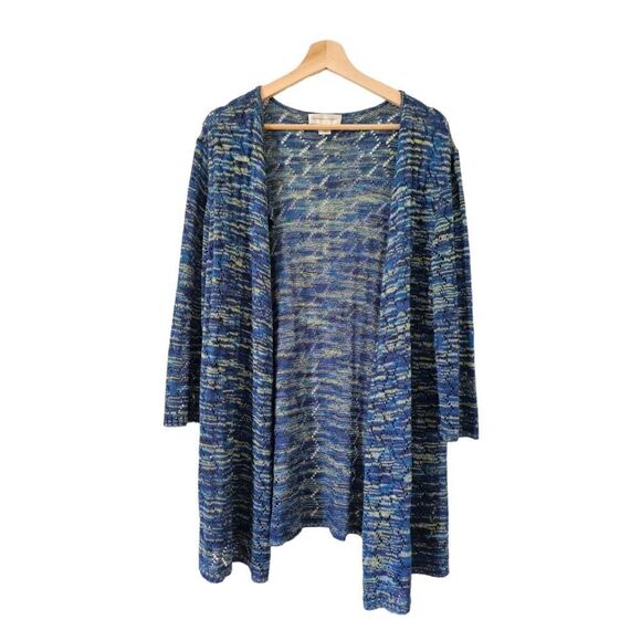 Christopher & Banks Open Knit Lightweight Open Front Cardigan Blue Eyelet L - Picture 1 of 9